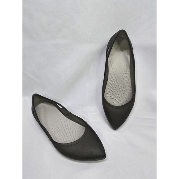 Crocs Shoes Womens 6 Rio Ballet Flats Black Comfort Slip On Pointed Toe - Picture 1 of 8